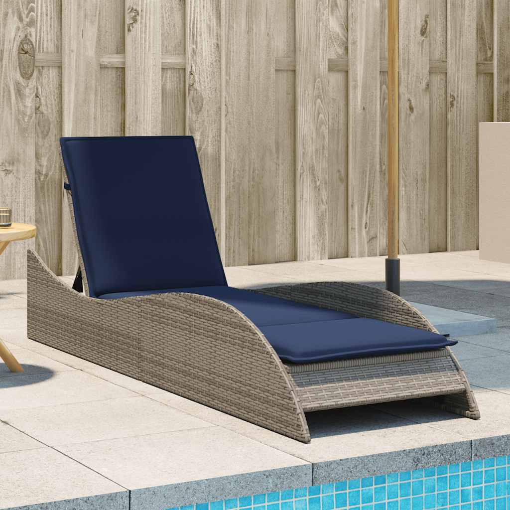 Sonnenliege mit Auflage Grau 60x205x73 cm Poly Rattan