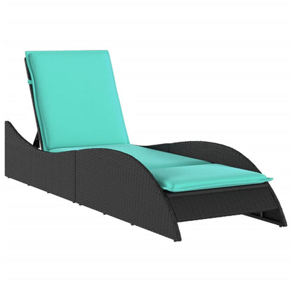 Sonnenliege mit Kissen Schwarz 60x205x73 cm Poly Rattan
