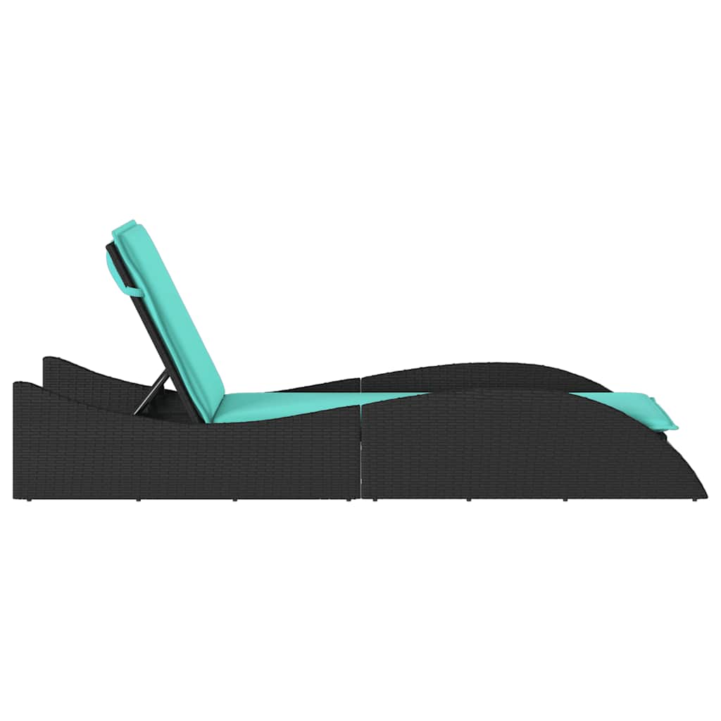 Sonnenliege mit Kissen Schwarz 60x205x73 cm Poly Rattan