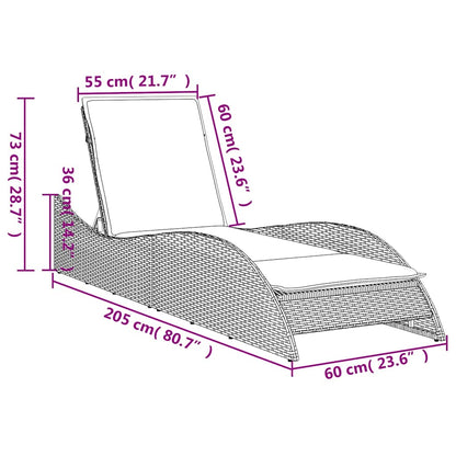 Sonnenliege mit Kissen Schwarz 60x205x73 cm Poly Rattan