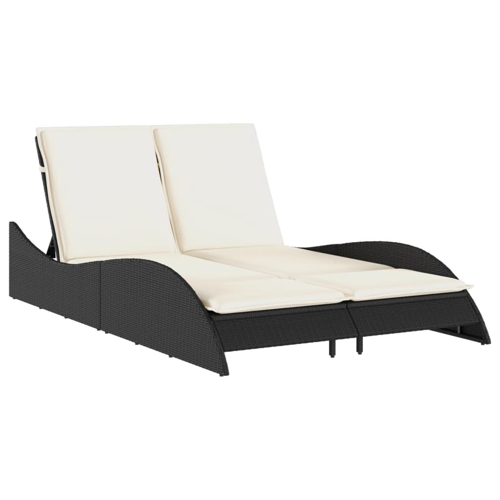 Bain de soleil avec coussins noir 114x205x73 cm poly rotin