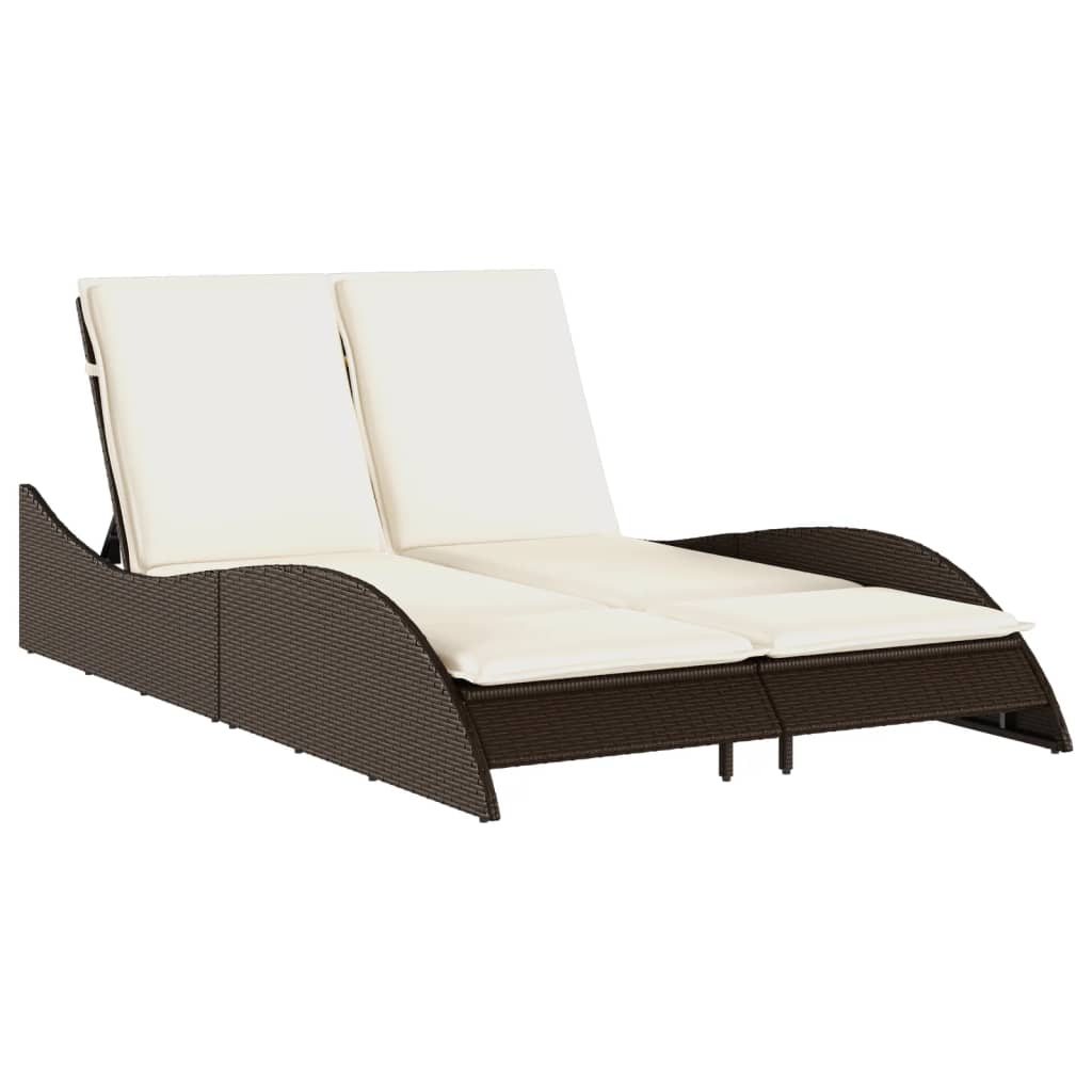 Bain de soleil avec coussins marron 114x205x73 cm poly rotin