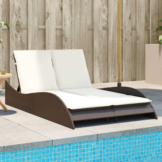 Bain de soleil avec coussins marron 114x205x73 cm poly rotin