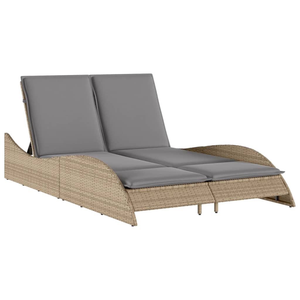 Bain de soleil avec coussins beige 114x205x73 cm poly rotin