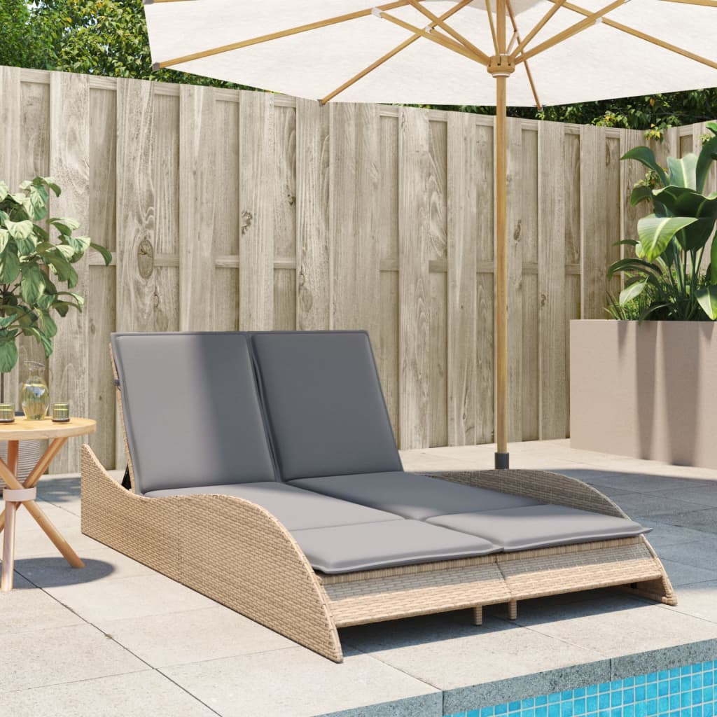 Bain de soleil avec coussins beige 114x205x73 cm poly rotin