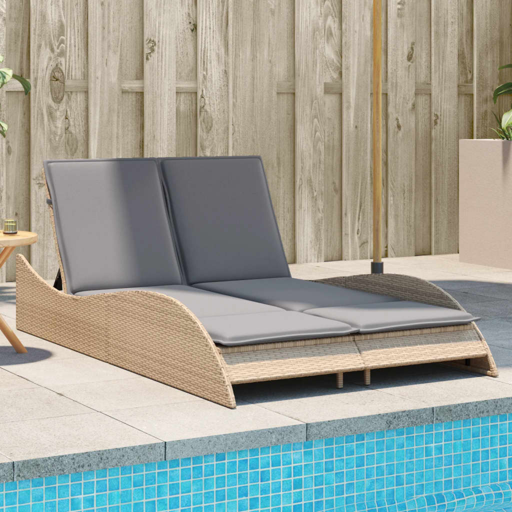 Bain de soleil avec coussins beige 114x205x73 cm poly rotin