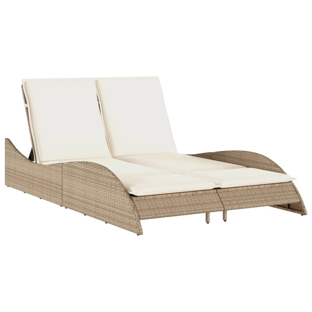 Bain de soleil avec coussins beige 114x205x73 cm poly rotin