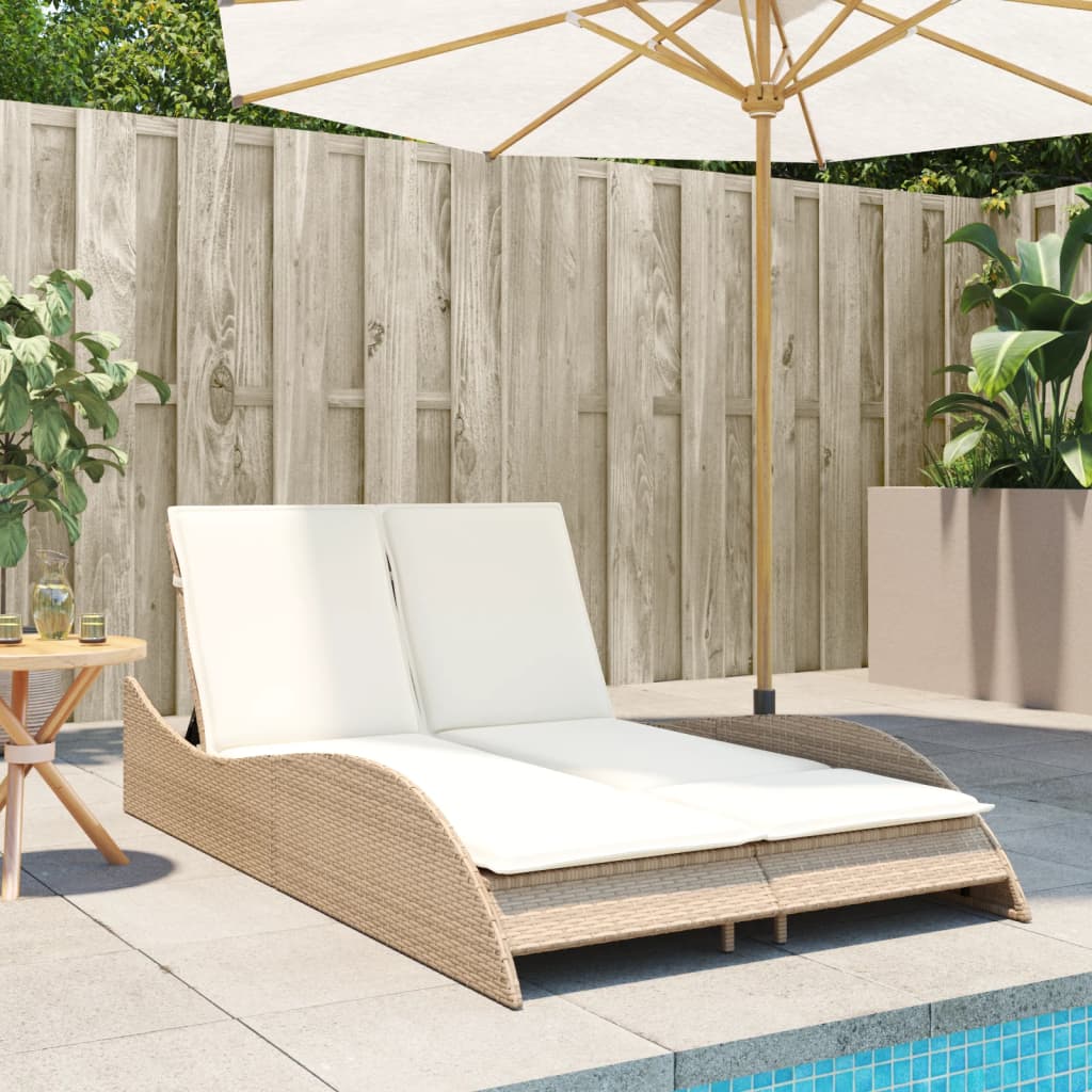 Bain de soleil avec coussins beige 114x205x73 cm poly rotin