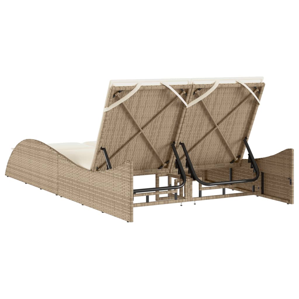 Bain de soleil avec coussins beige 114x205x73 cm poly rotin