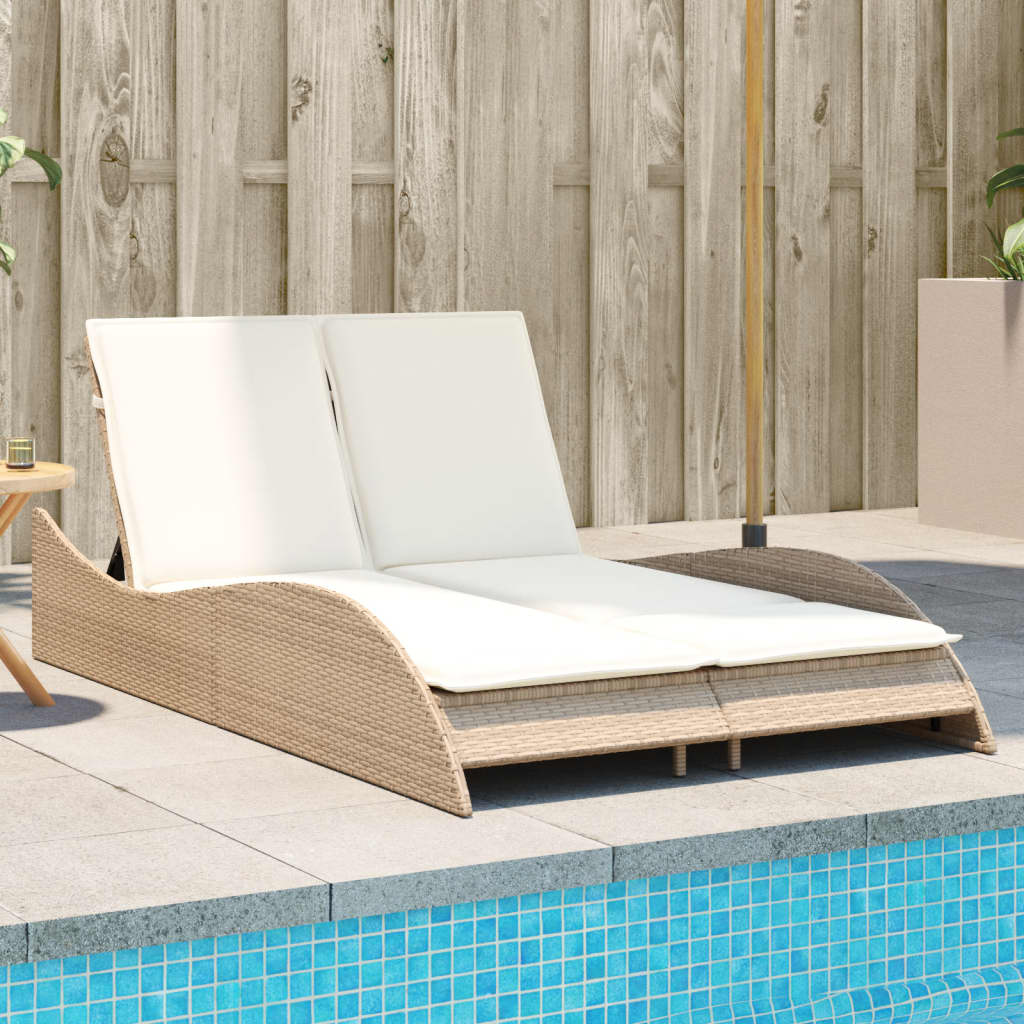 Bain de soleil avec coussins beige 114x205x73 cm poly rotin