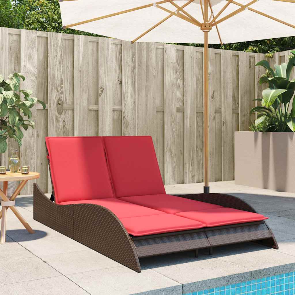 Sonnenliege mit Kissen Braun 114x205x73 cm Poly Rattan