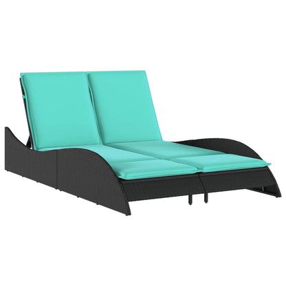 Sonnenliege mit Kissen Schwarz 114x205x73 cm Poly Rattan