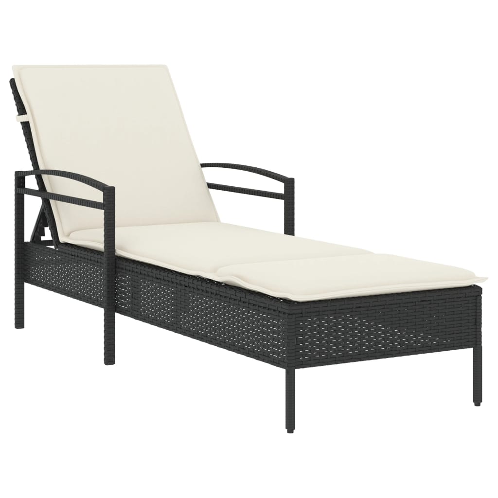 Bain de soleil avec coussin noir 63x200x81 cm poly rotin