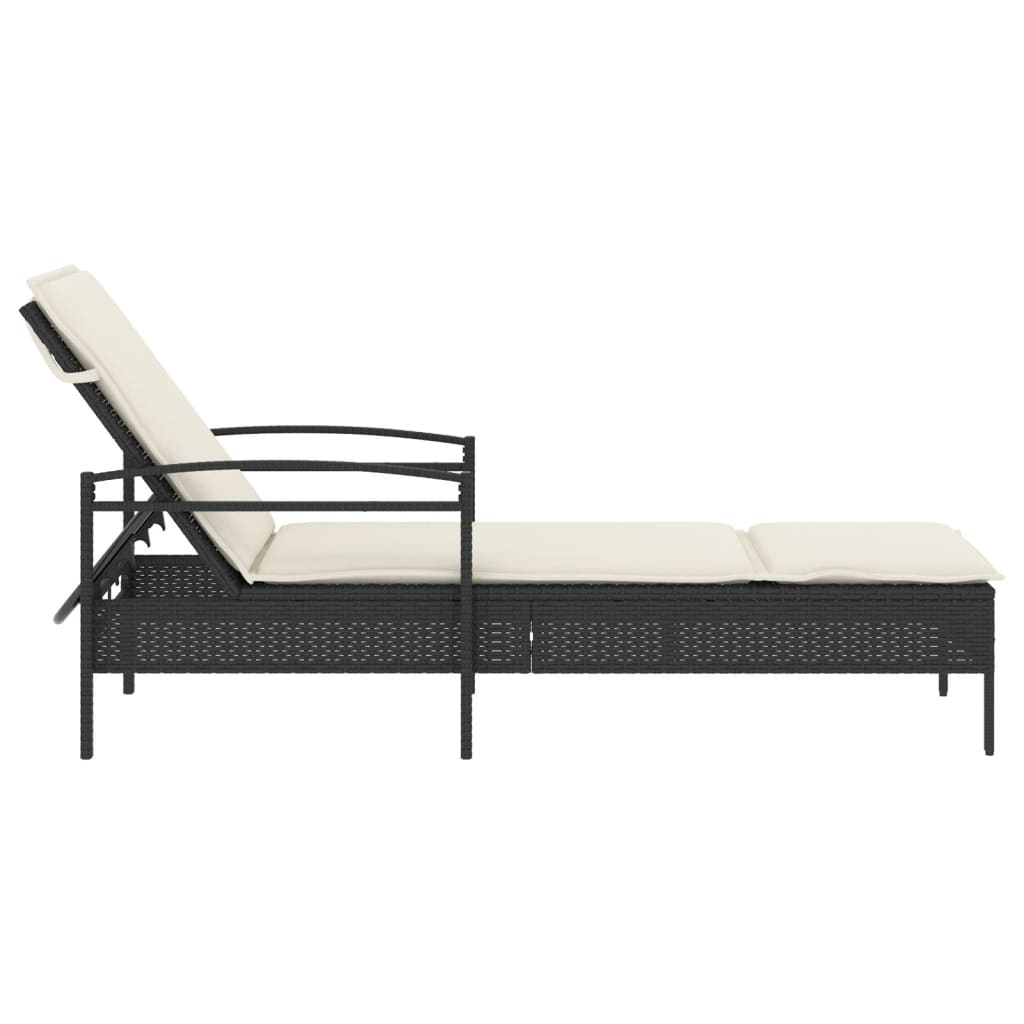 Sonnenliege mit Auflage Schwarz 63x200x81 cm Poly Rattan