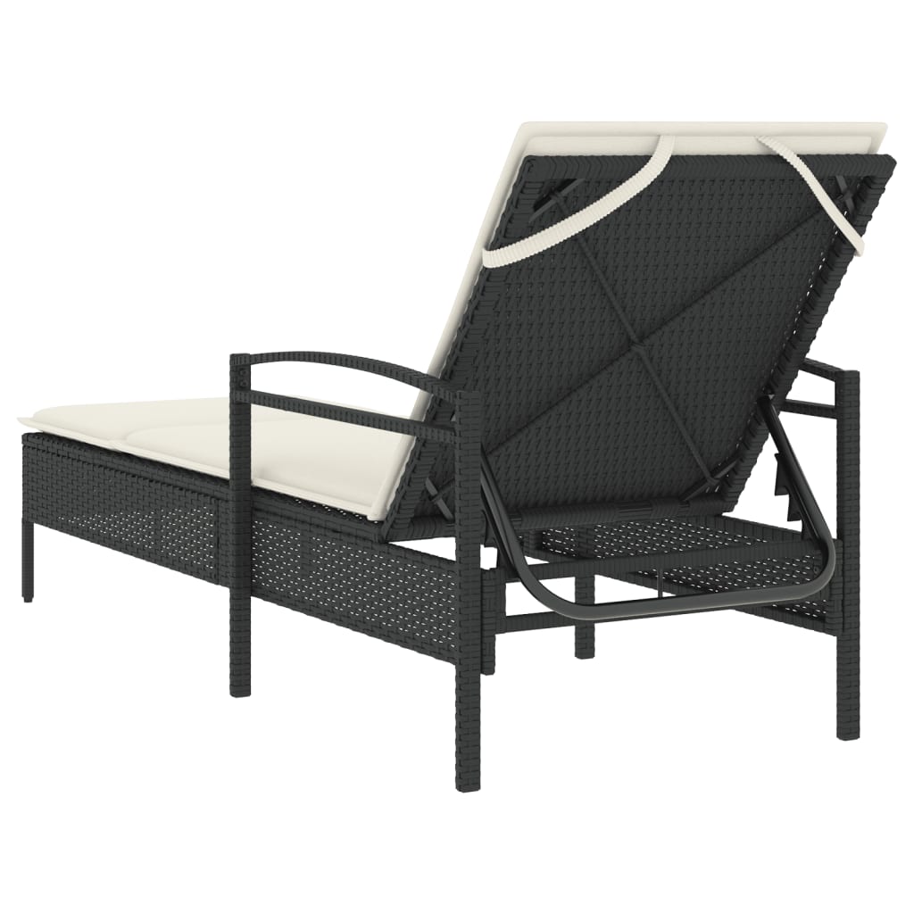 Bain de soleil avec coussin noir 63x200x81 cm poly rotin