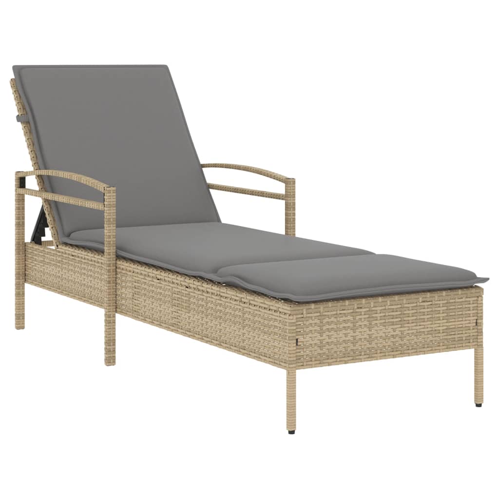 Bain de soleil avec coussin beige 63x200x81 cm poly rotin