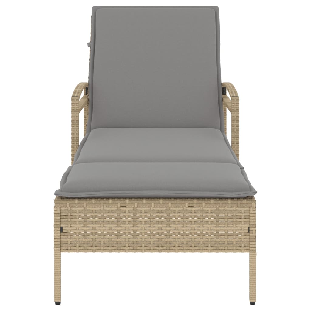 Bain de soleil avec coussin beige 63x200x81 cm poly rotin