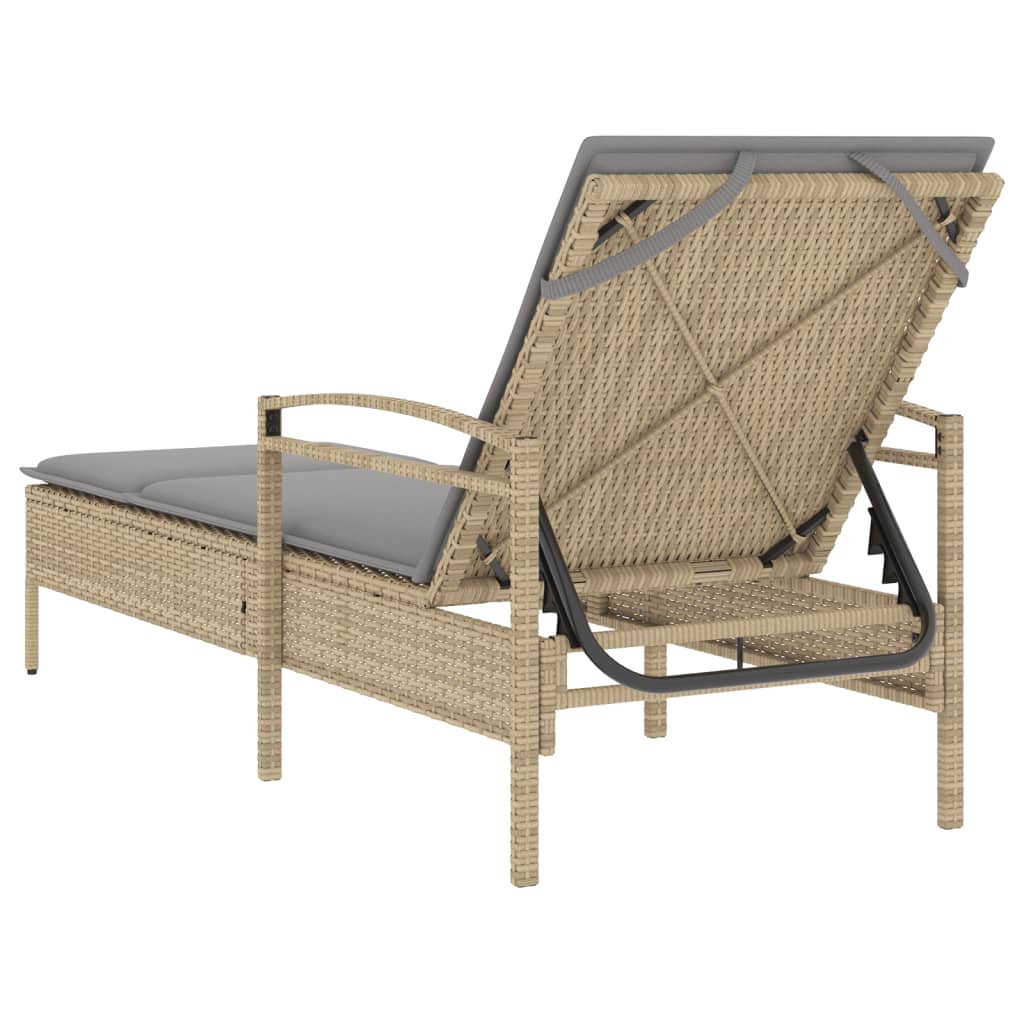 Bain de soleil avec coussin beige 63x200x81 cm poly rotin