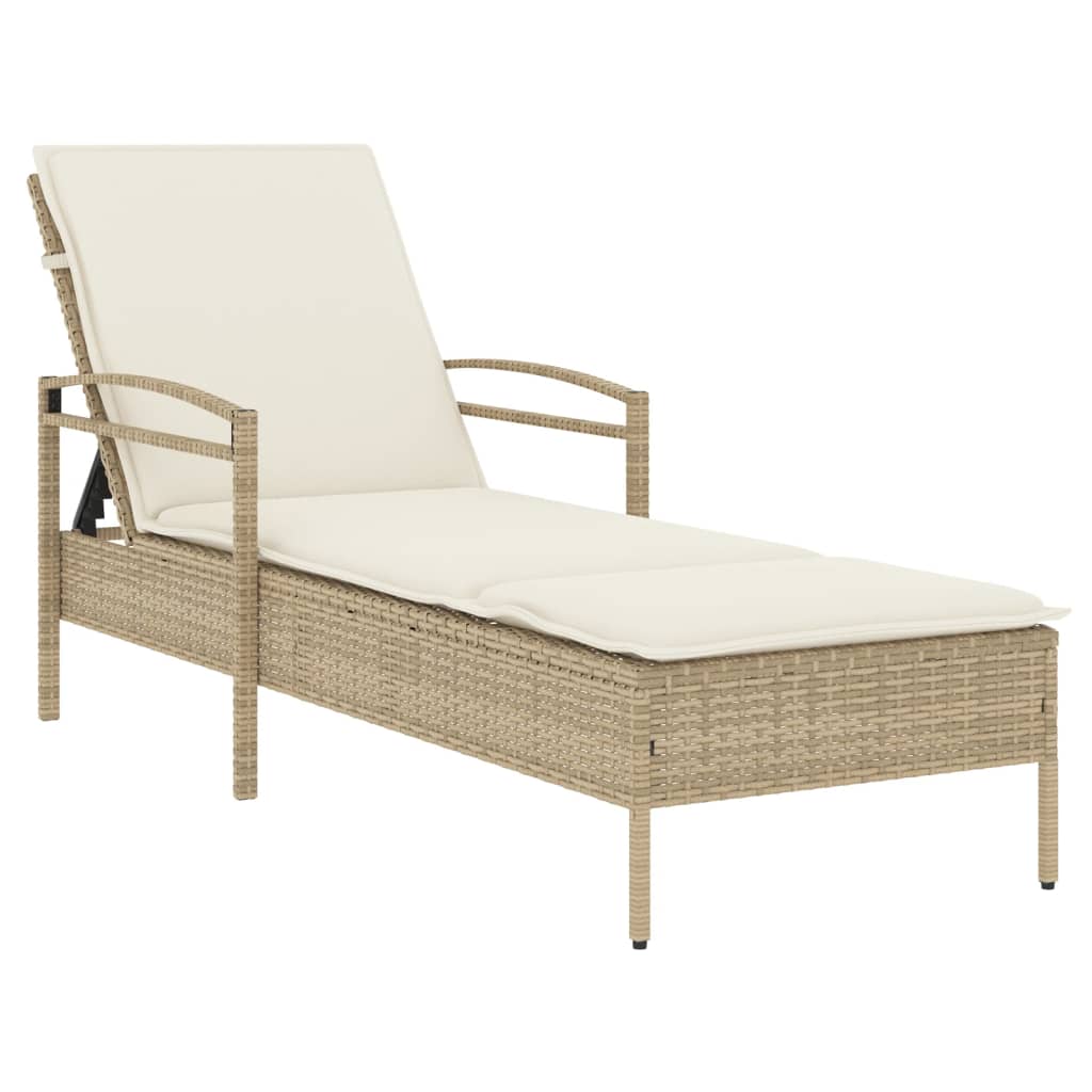 Bain de soleil avec coussin beige 63x200x81 cm poly rotin