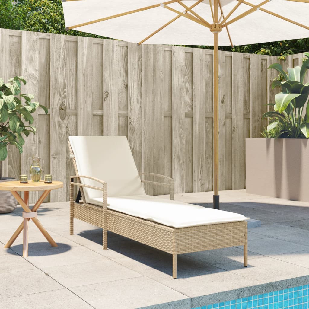 Bain de soleil avec coussin beige 63x200x81 cm poly rotin