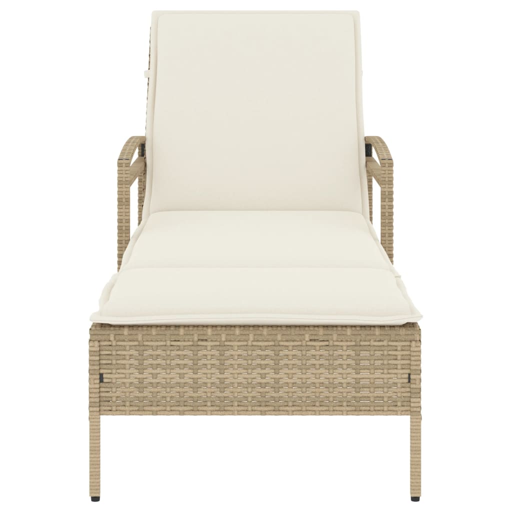 Bain de soleil avec coussin beige 63x200x81 cm poly rotin