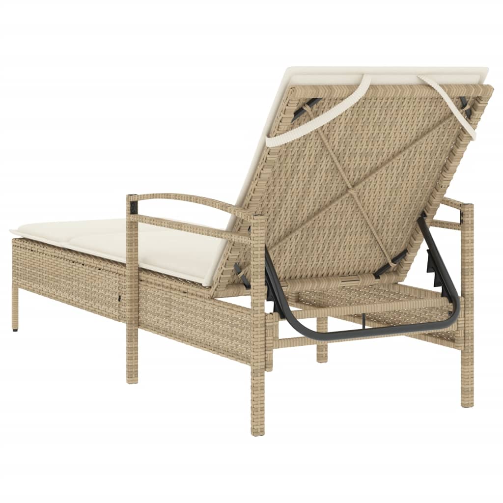 Bain de soleil avec coussin beige 63x200x81 cm poly rotin