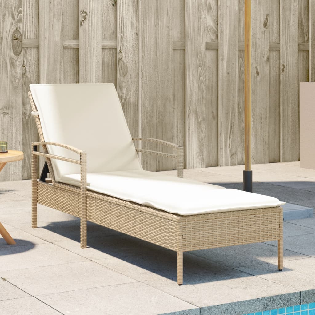 Bain de soleil avec coussin beige 63x200x81 cm poly rotin