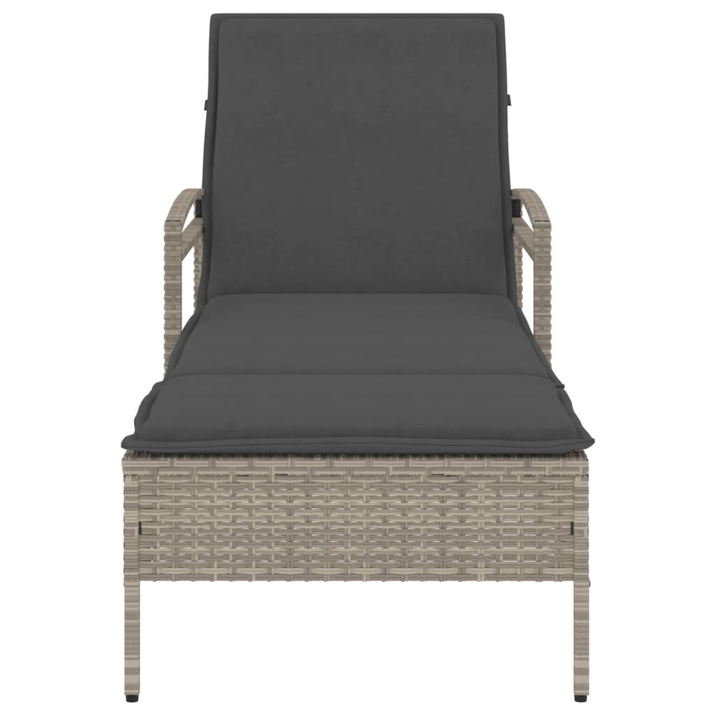 Sonnenliege mit Auflage Hellgrau 63x200x81 cm Poly Rattan