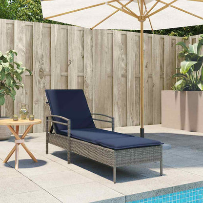 Sonnenliege mit Kissen Grau 63 x 200 x 81 cm Poly Rattan