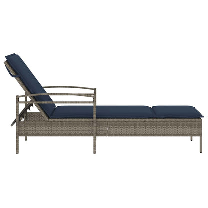 Sonnenliege mit Kissen Grau 63 x 200 x 81 cm Poly Rattan