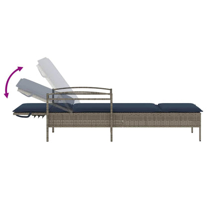 Sonnenliege mit Kissen Grau 63 x 200 x 81 cm Poly Rattan
