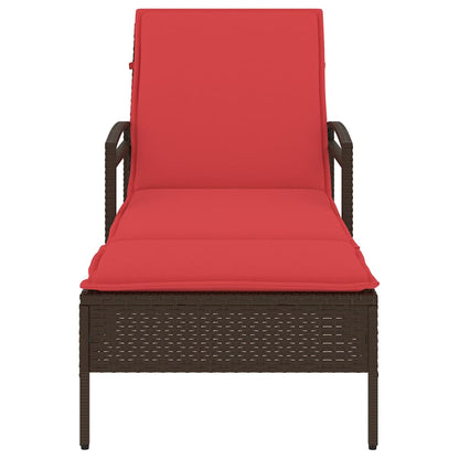 Sonnenliege mit Kissen Braun 63x200x81 cm Poly Rattan