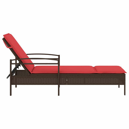 Sonnenliege mit Kissen Braun 63x200x81 cm Poly Rattan
