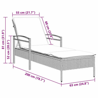 Sonnenliege mit Kissen Braun 63x200x81 cm Poly Rattan