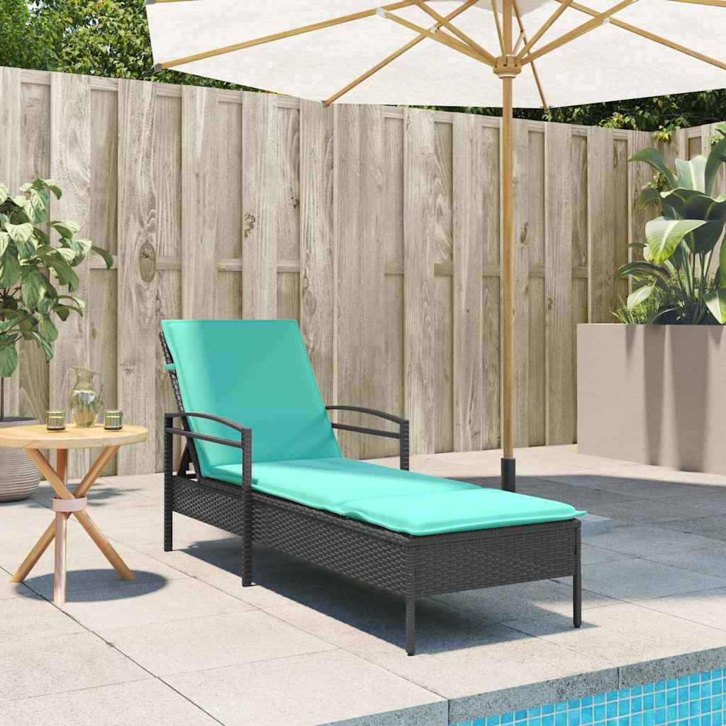 Sonnenliege mit Kissen Schwarz 63 x 200 x 81 cm Poly Rattan