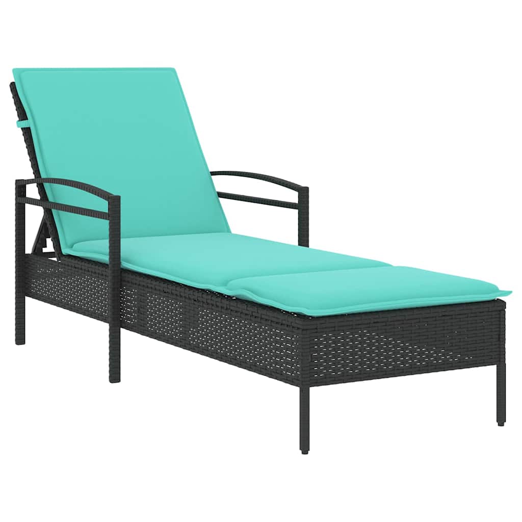 Sonnenliege mit Kissen Schwarz 63 x 200 x 81 cm Poly Rattan