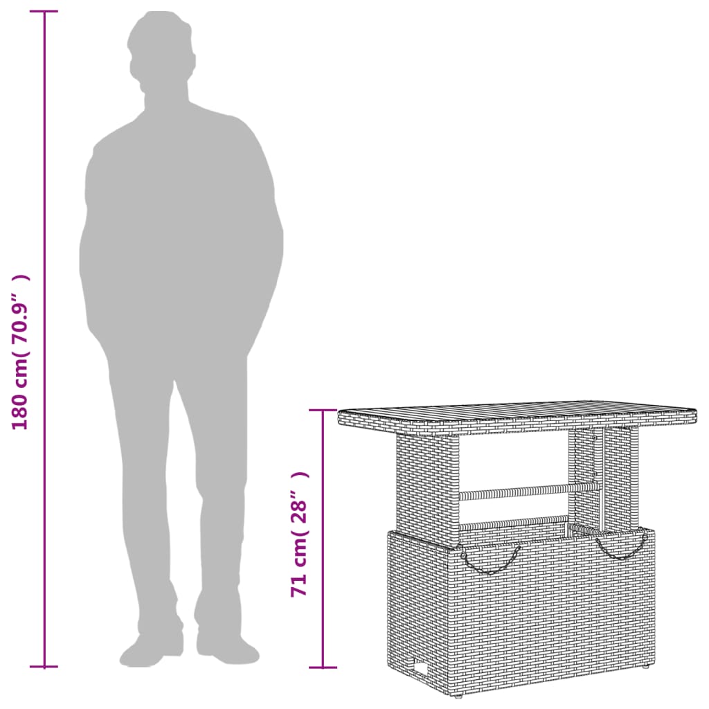 Gartentisch Beige 90x55x71 cm Poly Rattan und Akazienholz