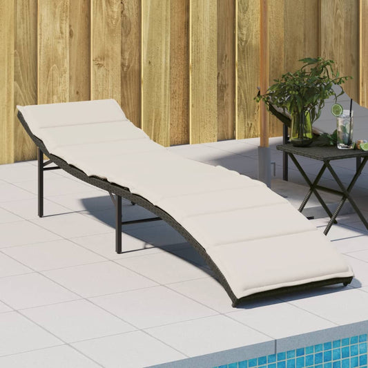 Bain de soleil avec coussin noir 55x199x50 cm poly rotin