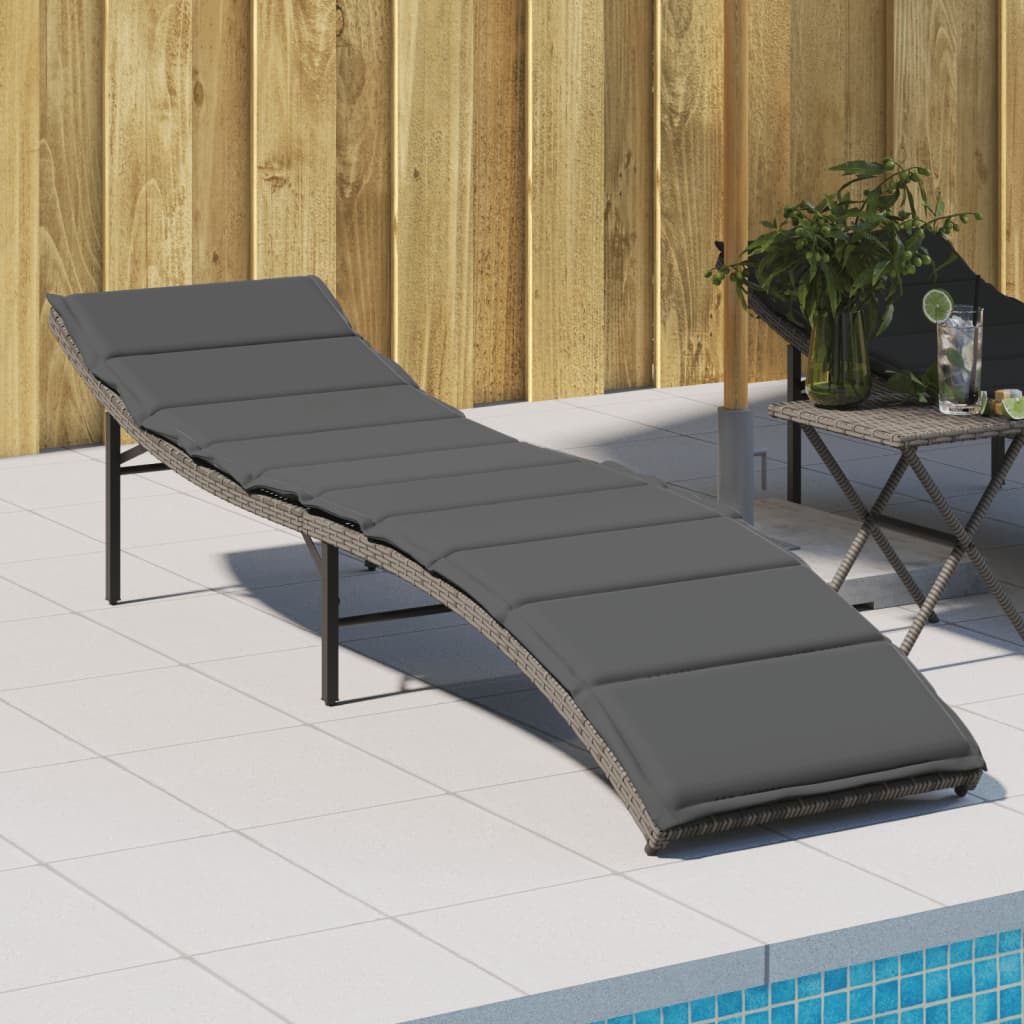 Bain de soleil avec coussin gris 55x199x50 cm poly rotin