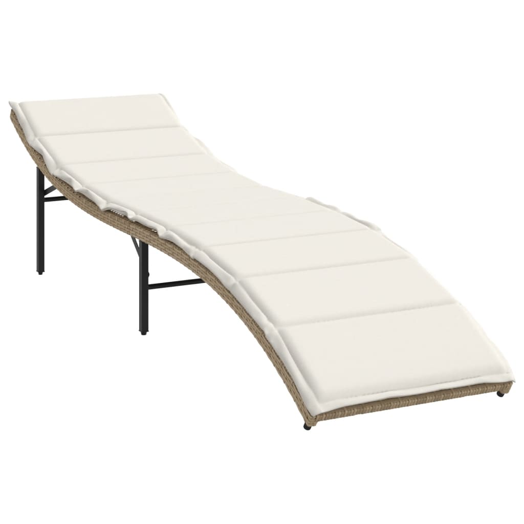 Bain de soleil avec coussin beige 55x199x50 cm poly rotin