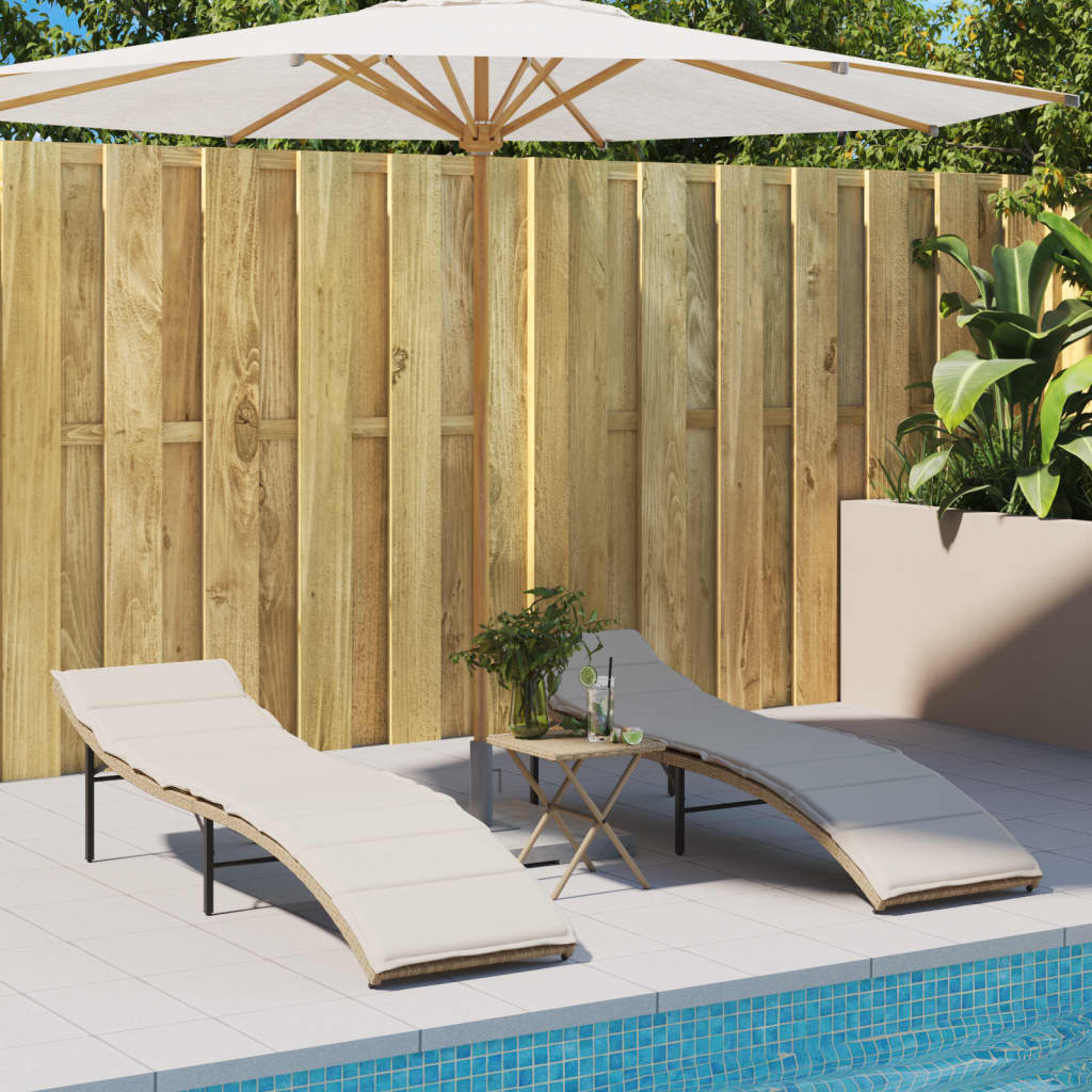 Sonnenliege mit Kissen Beige 55x199x50 cm Poly Rattan