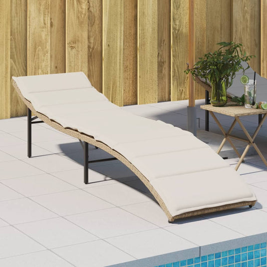 Bain de soleil avec coussin beige 55x199x50 cm poly rotin