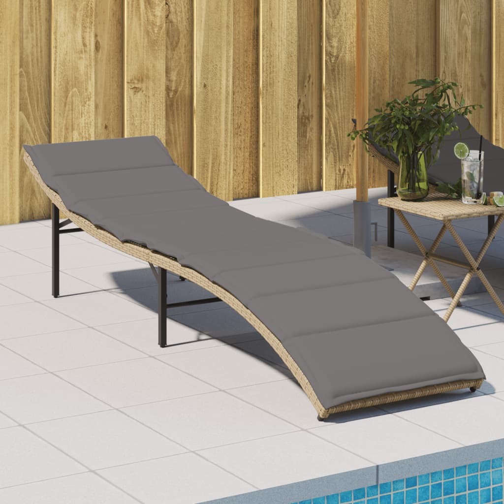 Bain de soleil avec coussin beige 55x199x50 cm poly rotin