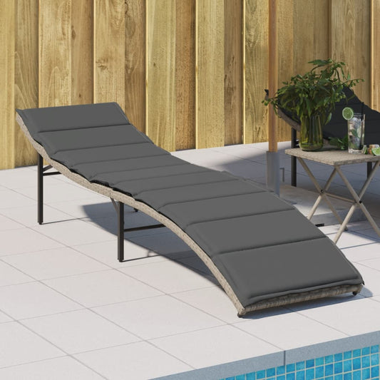 Sonnenliege mit Kissen Hellgrau 55x199x50 cm Poly Rattan