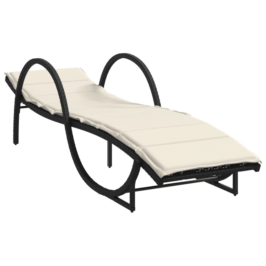 Bain de soleil avec coussin noir 60x199x42 cm poly rotin