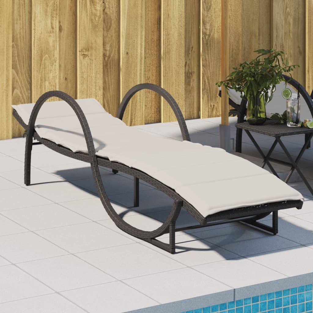 Bain de soleil avec coussin noir 60x199x42 cm poly rotin