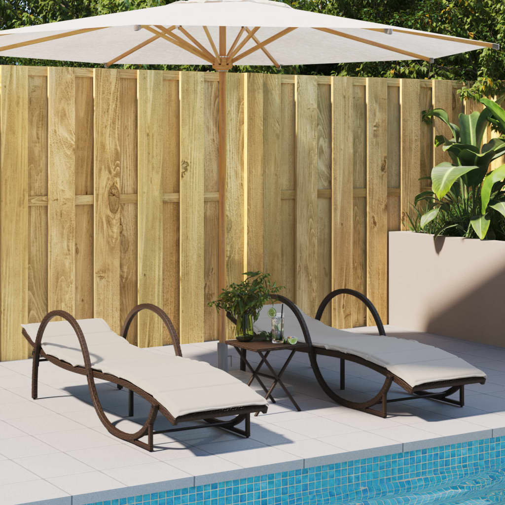 Bain de soleil avec coussin marron 60x199x42 cm poly rotin