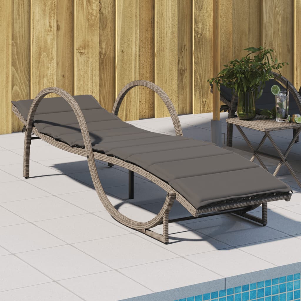 Bain de soleil avec coussin gris 60x199x42 cm poly rotin