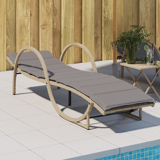 Bain de soleil avec coussin beige 60x199x42 cm poly rotin