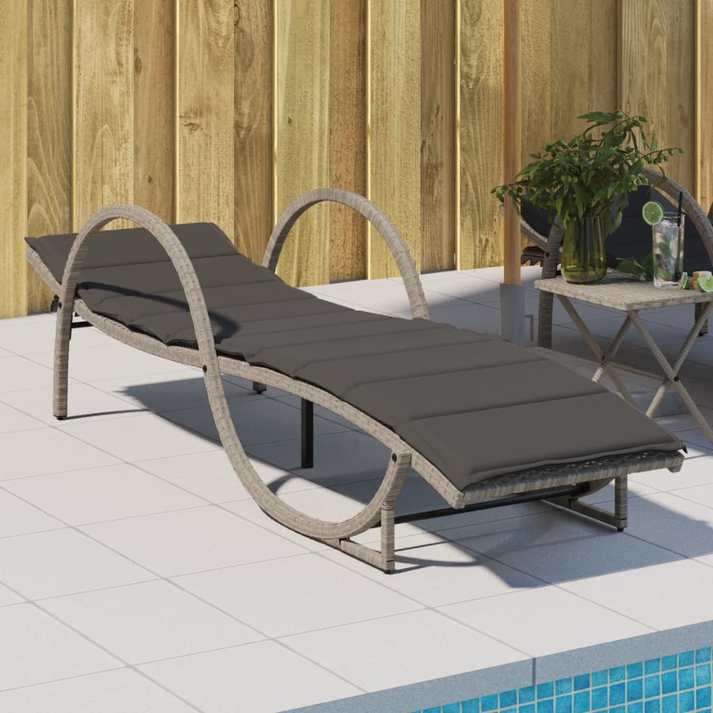 Bain de soleil avec coussin gris clair 60x199x42 cm poly rotin